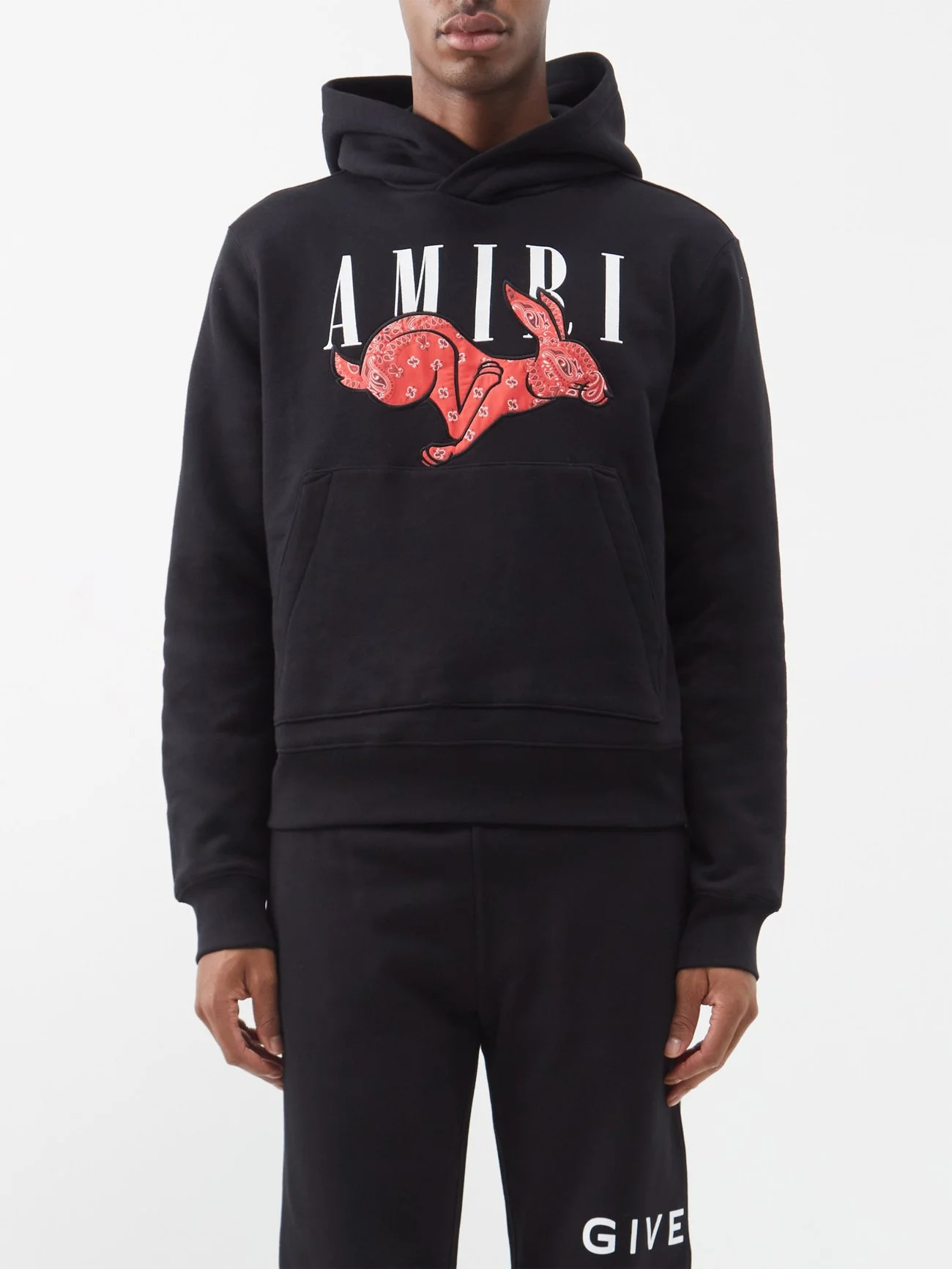 Rabbit appliqué cotton jersey hoodie