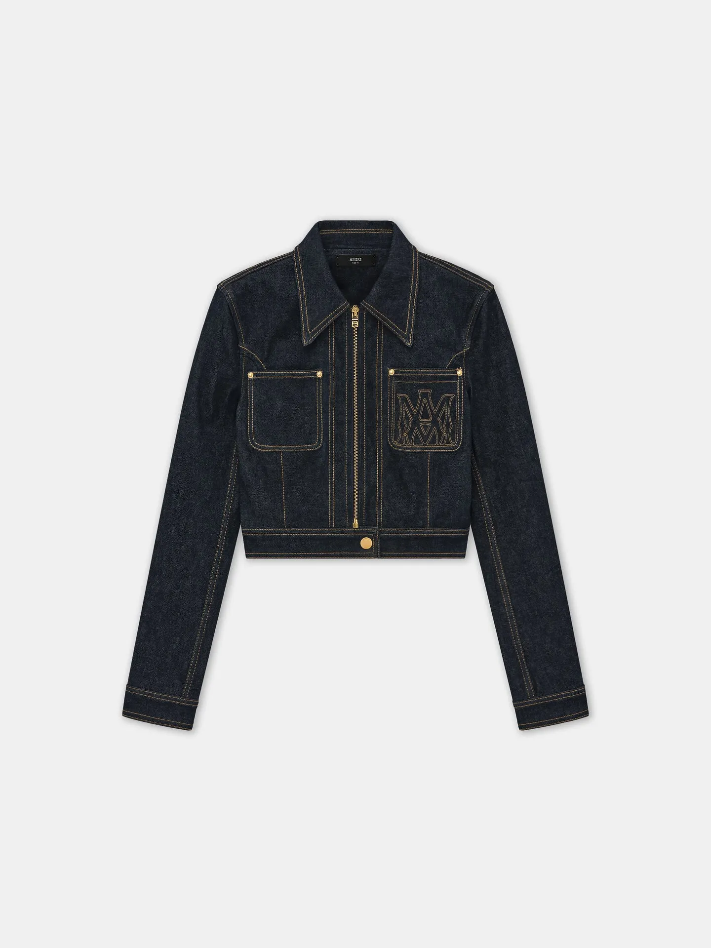 AMIRI WOMEN'S ZIP UP CROPPED DENIM JACKET